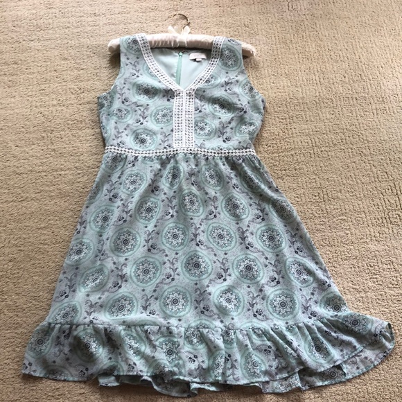 Loft sea green sleeveless dress with lace detail - Picture 3 of 16